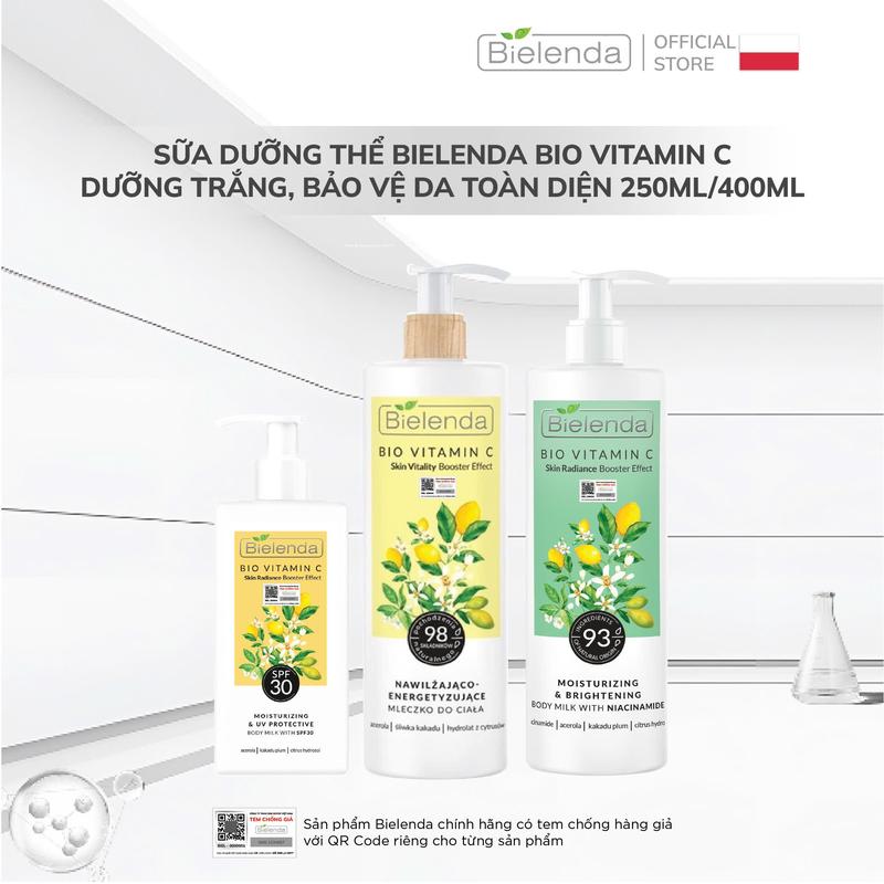 Sữa dưỡng thể trắng da Bielenda Bio Vitamin C bảo vệ da toàn diện 250ml 400ml