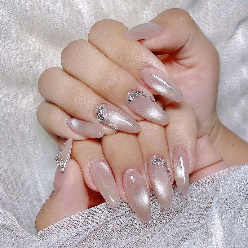 Mã Z224 Bộ 24 Nail Box màu hồng thạch mắt mèo Đính Đá Có Kèm Keo