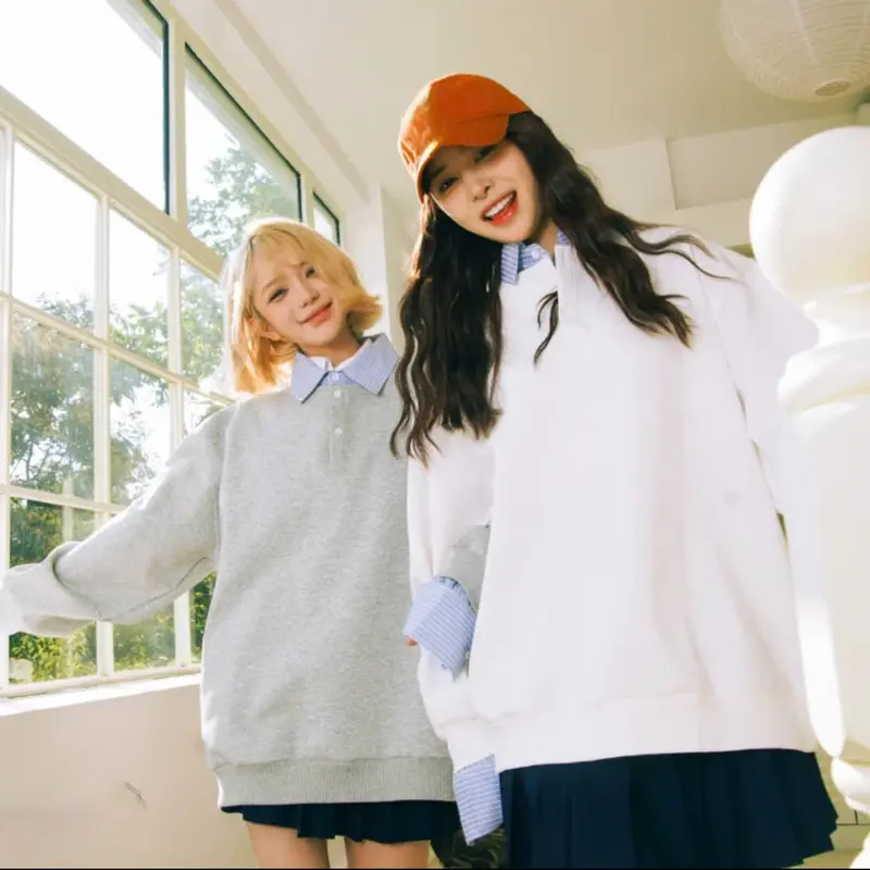 Áo sweater phối sơ mi dài tay JULIDO chất liệu vải nỉ hai da