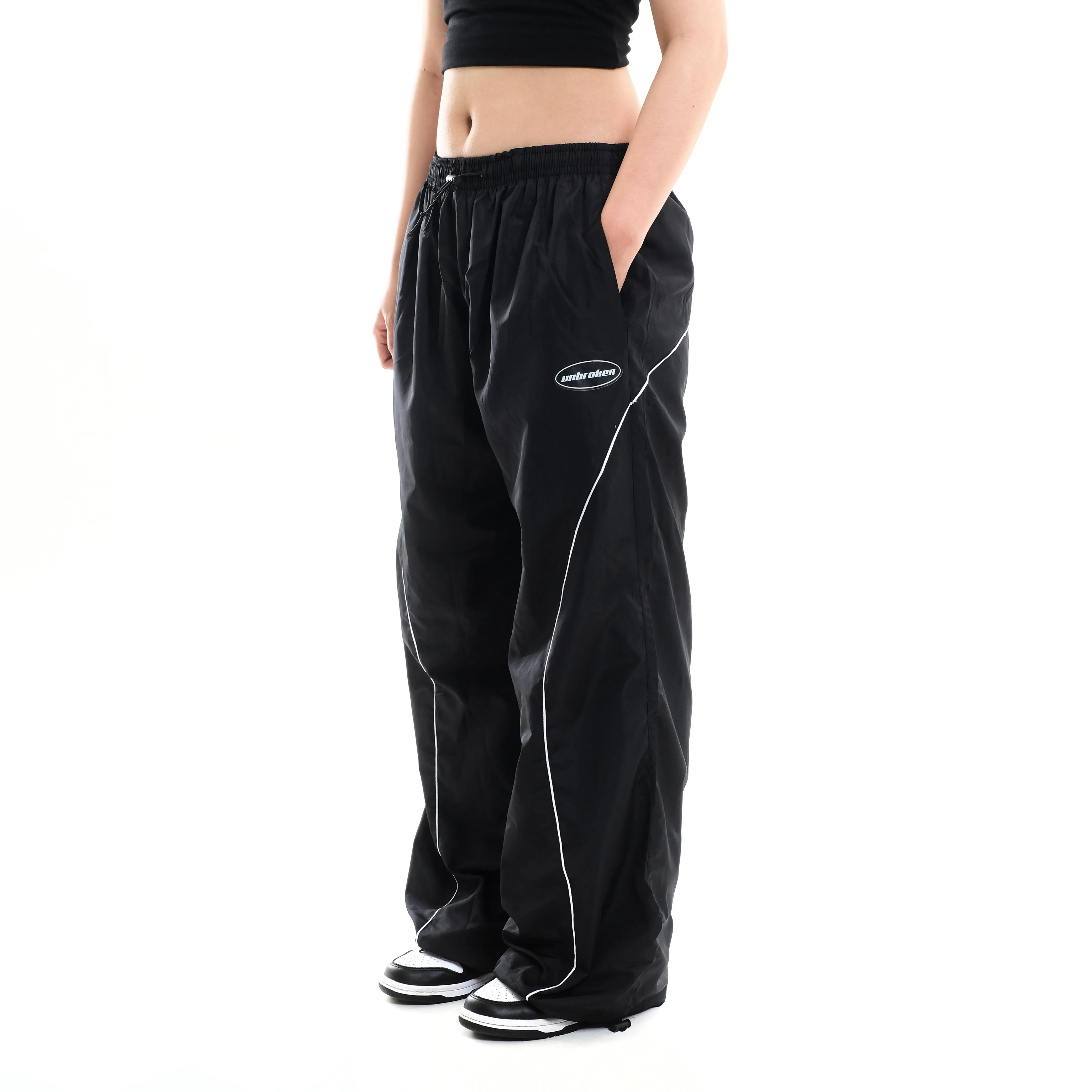 Unbroken Official  Baggy Pants | One Line Black Loose Casual outfit celana scena y2k lokal legged trousers panjang sweatpants Pria Hitam