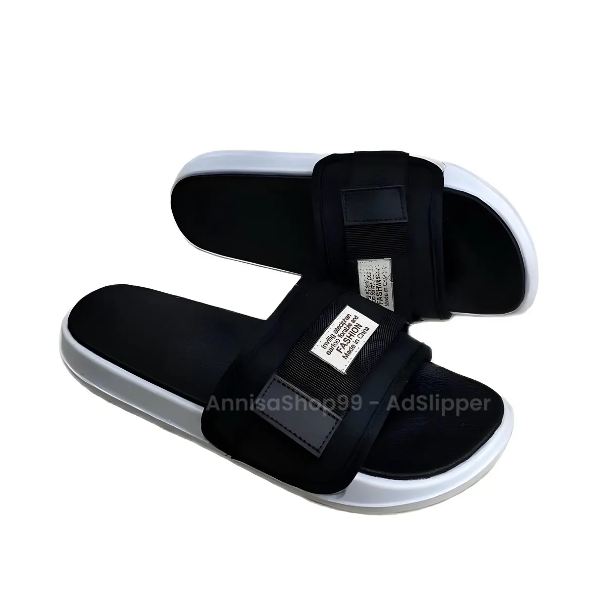 AN - FASHION LIST HITAM SHP - Promo Sandal Slop Slip On Distro Casual Pria Wanita Dewasa