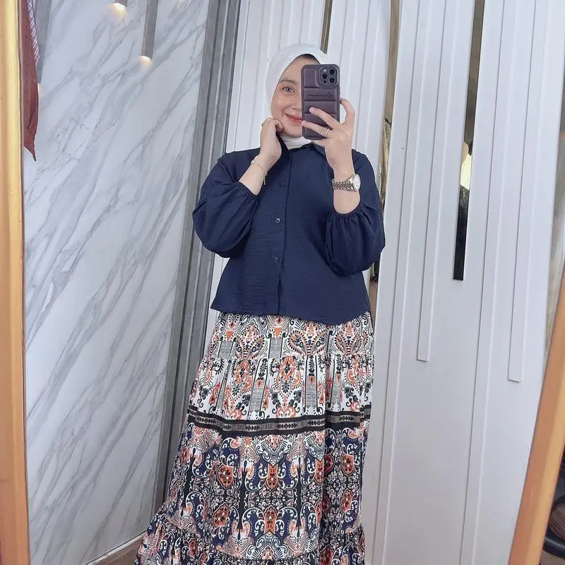 SET KEMEJA ROK SETELAN  BAJU DAN ROK ONE SET Muslim Motif Panjang Nyaman Rayon Tebal Lembut