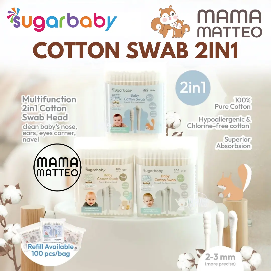 SUGARBABY Cotton Swab 2in1 / Korek Kuping Telinga Bayi Anak Cotton Bud Sugar Baby BANDUNG