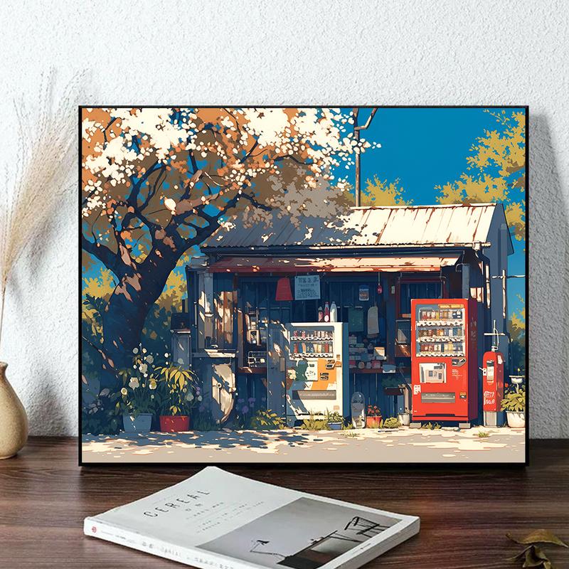  Bộ sơn theo số ACANDYL Cửa Hàng Nhỏ Dưới Cây Khung 20x30cm Tranh Kỹ Thuật Số tự làm Tô màu theo số Nghệ Thuật Đường Phố ấm cúng Cảnh thư giãn vẽ bằng tay Đồ Trang Trí nhà cửa Món quà độc đáo 
