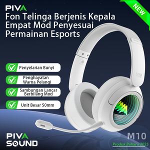 PIVA M10 Headset Unit NdFeB 50mm dengan Lampu RGB Immersif 4 Mod Pengehubungan Wayar Tanpa Wayar Pilihan Warna Biru Hitam Putih 3 Mod EQ Main Game Dengar Lagu Double Immersif Wajib Ambil Buat Penggemar E-Sukan