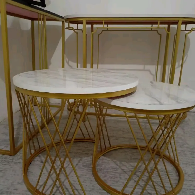 RJP FURNITURE Meja Industrial Besi Kayu Minimalis Sudut Ruang Tamu Modern Estetik - Nesting Golden Black Marble 4