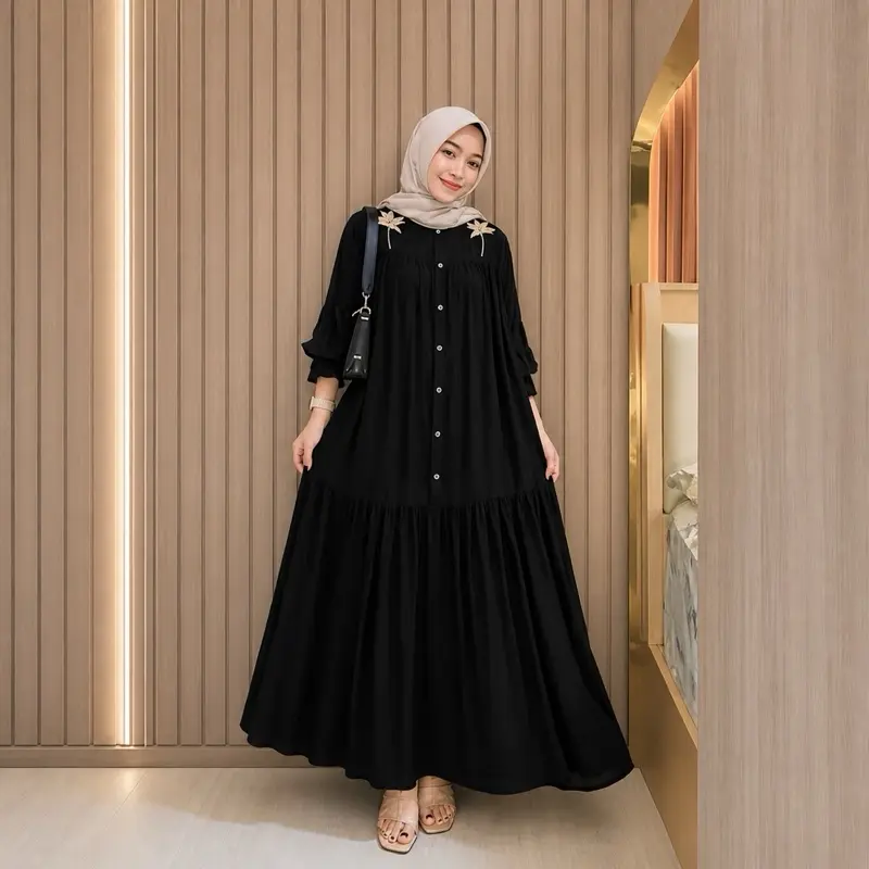 MIDIDRESS TULIP BORDIR BAHAN RAYON PREMIUM LD 110 PB 125 VARIASI KANCING MODEL TERKINI Dengan Desain Elegan dan Nyaman