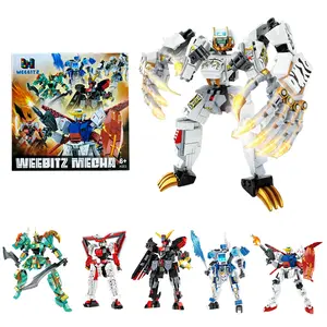 Mainan Anak-anak 4-Dalam-1 Model Robot Blok Bangunan Baja Mecha