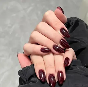 Kuku Palsu Dan Lem Nail Art Wisuda fake nails premium maroon Sekolah Nikahan 1 set 24pcs COD A051