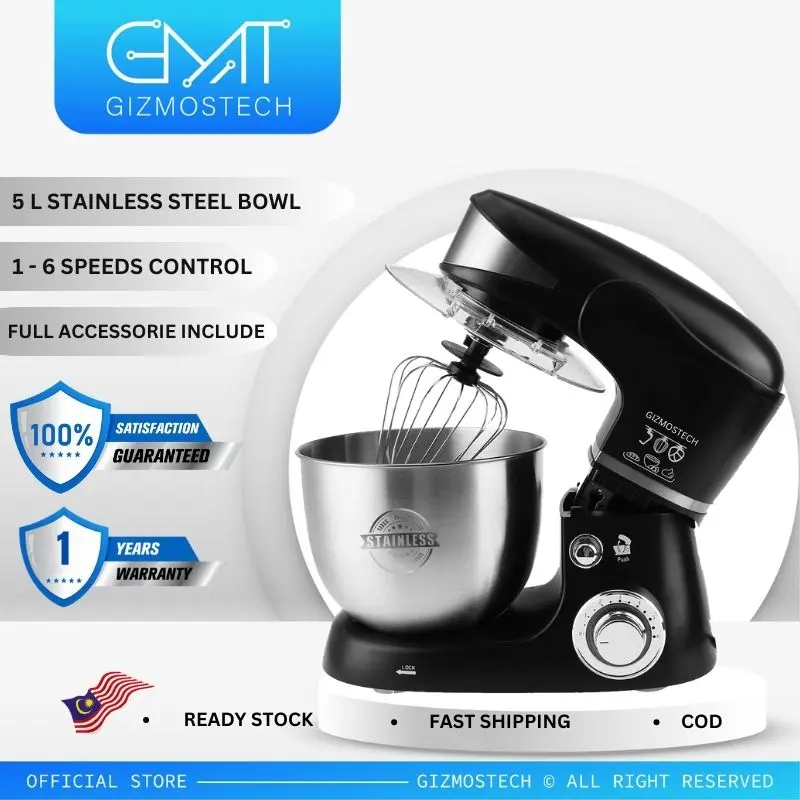 [READY STOCK]Electric Stand Multifunction Mixers /5L Kitchen Food Mixer Cream Egg Whisk Blender Cake Dough Bread Mixer Machine
