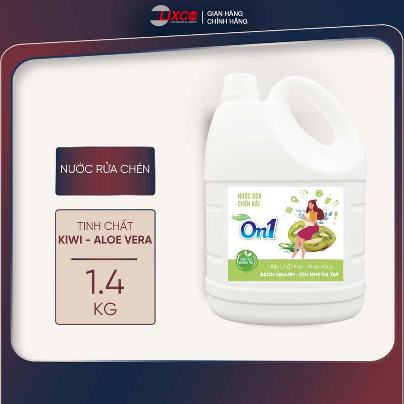 Nước rửa chén On1 1.4 Kg làm Sạch hương kiwi và aloe vera - gel rửa bát sạch bóng vết dầu mỡ N5016