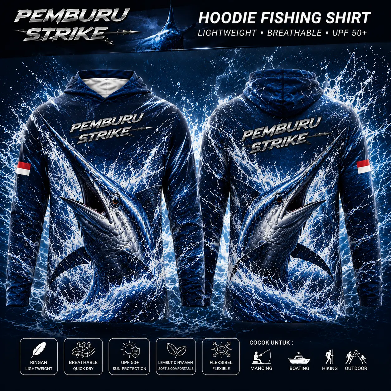 [Produk Baru] Hoodie lengan panjang, terbuat dari kain ringan dan bernapas, cepat kering dan melindungi dari sinar matahari, cocok untuk pria dan wanita. Desain bercetak membuatnya ideal untuk aktivitas luar ruangan seperti memancing.