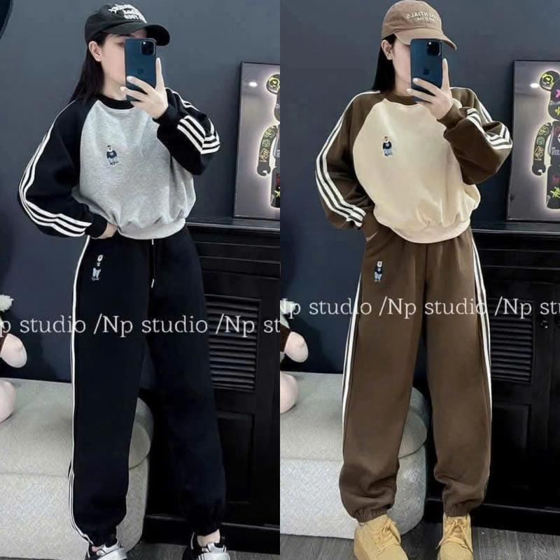  Set bộ mùa đông mặc nhà cho nữ bộ nỉ nữ phom dưới 55kg bộ quần áo dài in gấu rót 