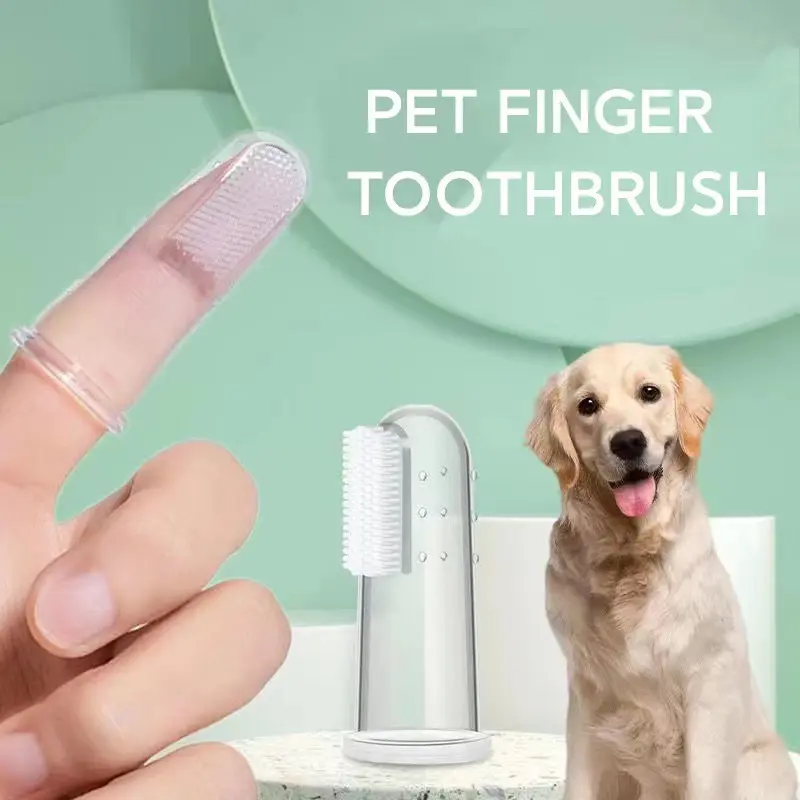1pc Pet toothbrush Transparent silicone finger toothbrush dog teeth cleaning finger cover
