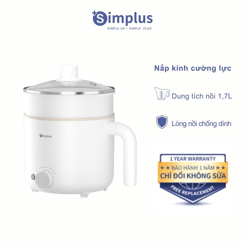 Simplus Nồi Lẩu Điện đa năng 1.7L Lòng Nồi Chống Dính Ceramic DZGH011, Nắp kính cường lực, 2 Mức điều chỉnh nhiệt, Bảo vệ quá nhiệt, Nấu lẩu hầm thịt nấu cháo Bảo hành 1 năm chỉ đổi không sửa