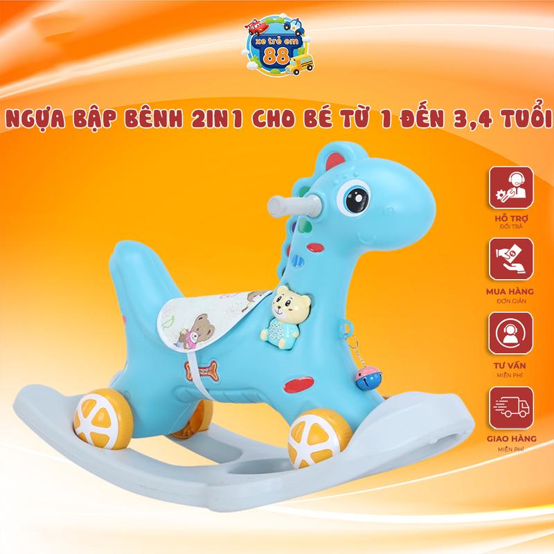 Ngựa bập bênh chòi chân A1 cho bé từ 1.5 tuổi 2 in 1 có bánh xe Đồ Chơi thú nhựa không đỏ đồ chơi qu â tham nhac bập bênh