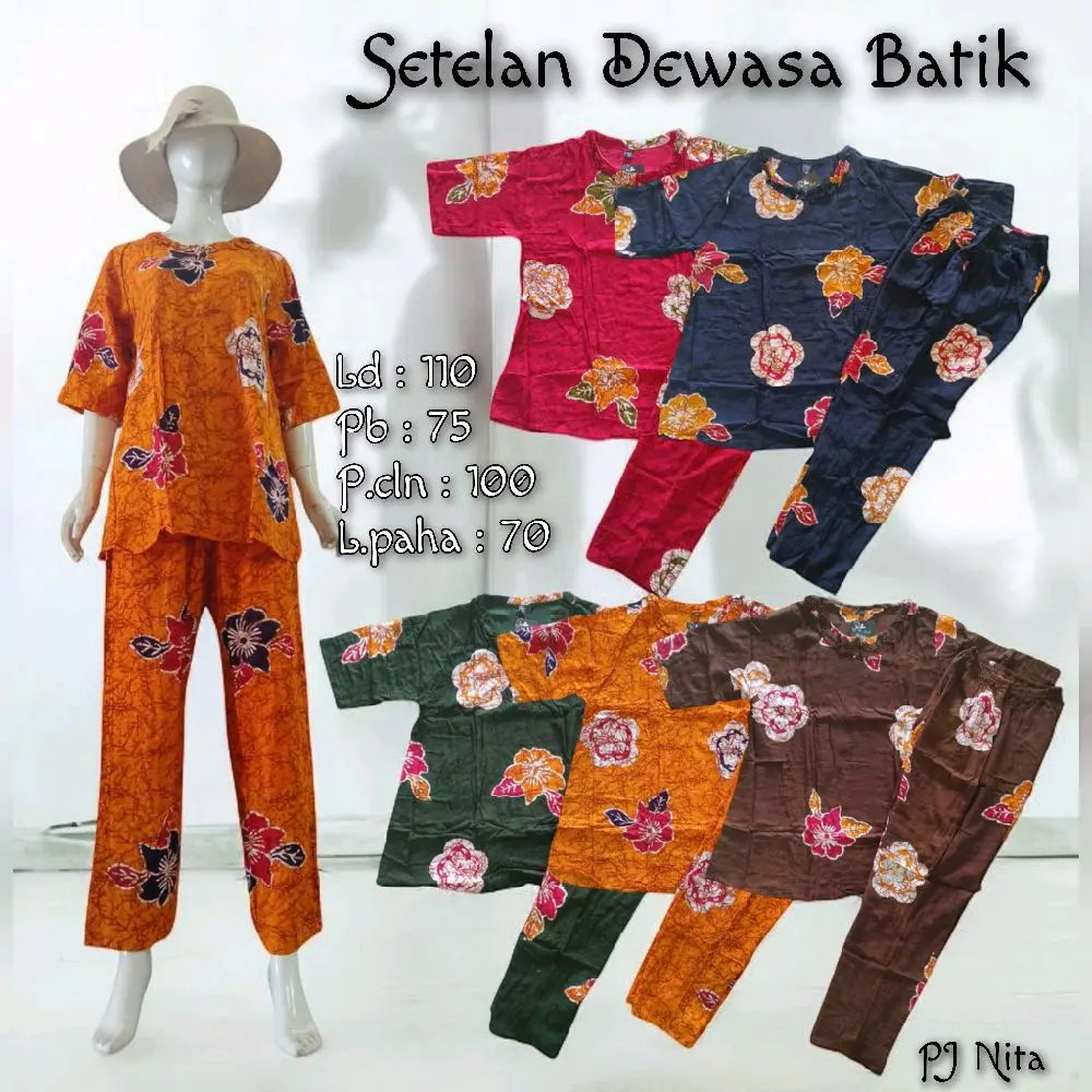 SETELAN BATIK DEWASA BAJU HARIAN STANDAR Wanita Celana Panjang