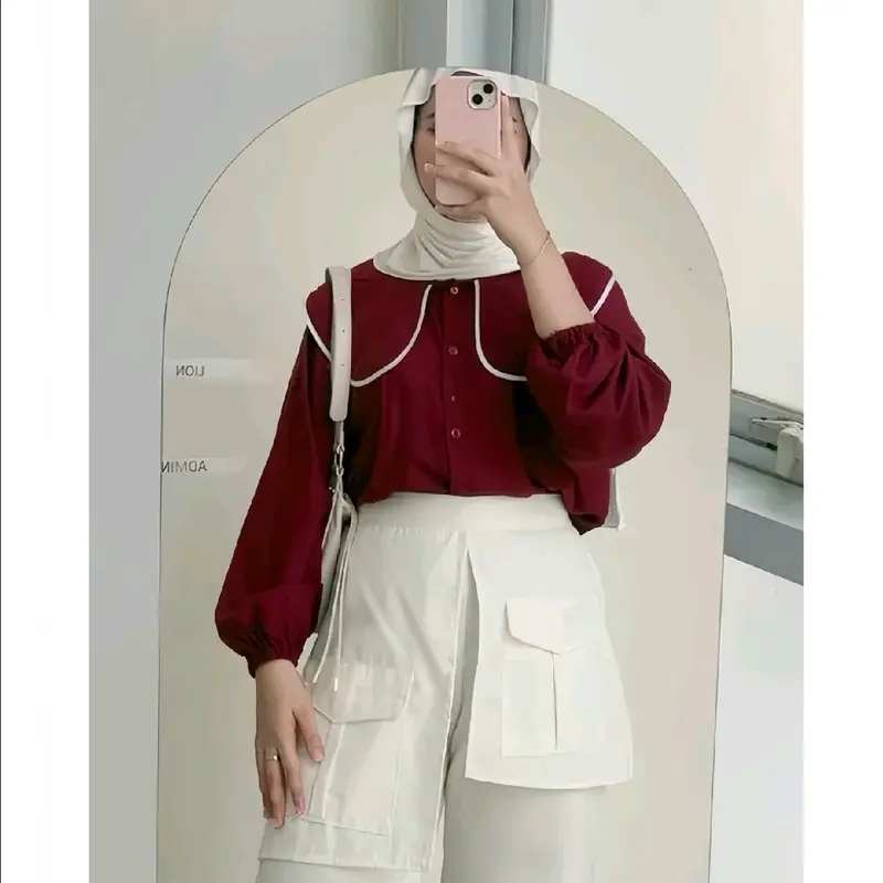 Genie Blouse Wanita Layer List Busui Friendly Polo Linen Premium 0