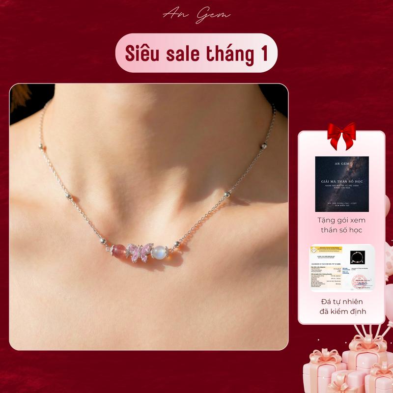  Dây chuyền nữ Sweet Butterfly mix đá tự nhiên kèm charm bướm màu hồng tinh tế An Gem vòng cổ nữ đá năng lượng freesize phụ kiện đeo tay phong thuỷ quà tặng sinh nhật giáng sinh Noel Tết Valentine   TẶNG GÓI XEM THẦN SỐ HỌC  