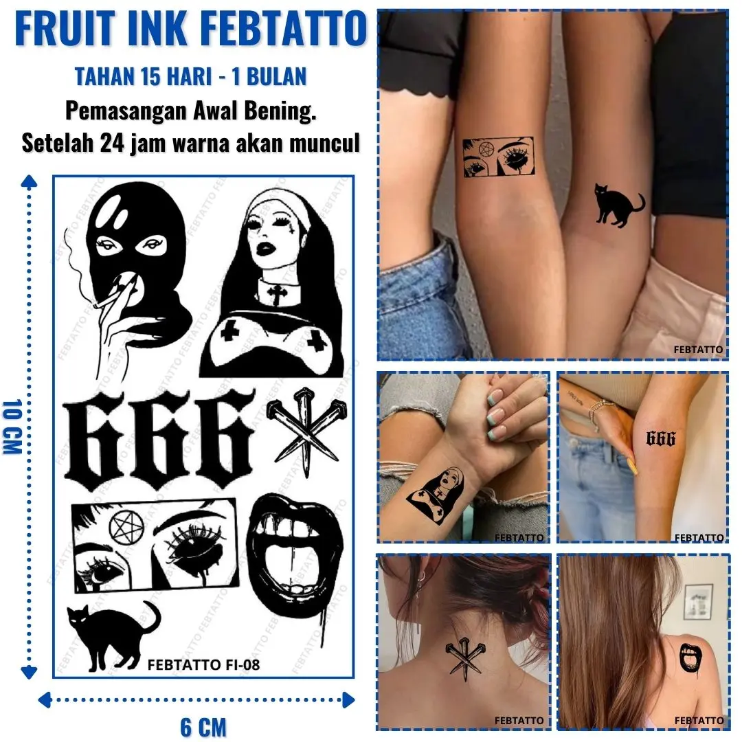 FRUIT INK MINI Tato Jari Semi Pemanent Tahan 1 Bulan Ukuran 10x6cm Tato Lengan Tato Dada Tato tangan Tato Kaki Motif Aesthetic Tatto Temporary Stiker Tato Halal Grosir Tato air motif FI 08