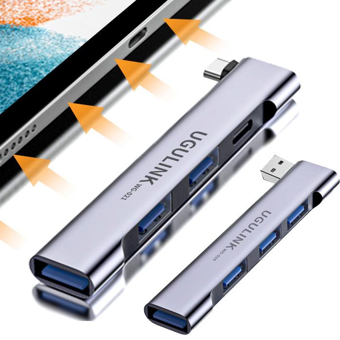 Bộ Chia USB Loại C UGULINK 4 trong 1 với 1 USB 3.0 và 3 USB 2.0 60W dành cho Pad và máy tính xách tay Ổ đĩa U Chuột không dây Bàn phím GamePad USB-Fun Hub 