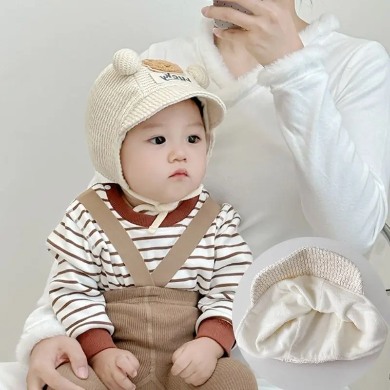 Mũ Em Bé Hình Gấu, Thiết Kế Dễ Thương, Bóng Đôi, Thích Hợp Cho Mùa Thu Và Mùa Xuân, Mũ Sơ Sinh, Chống Lạnh, Mũ Bảo Vệ Tai, Cho Trẻ Em 1