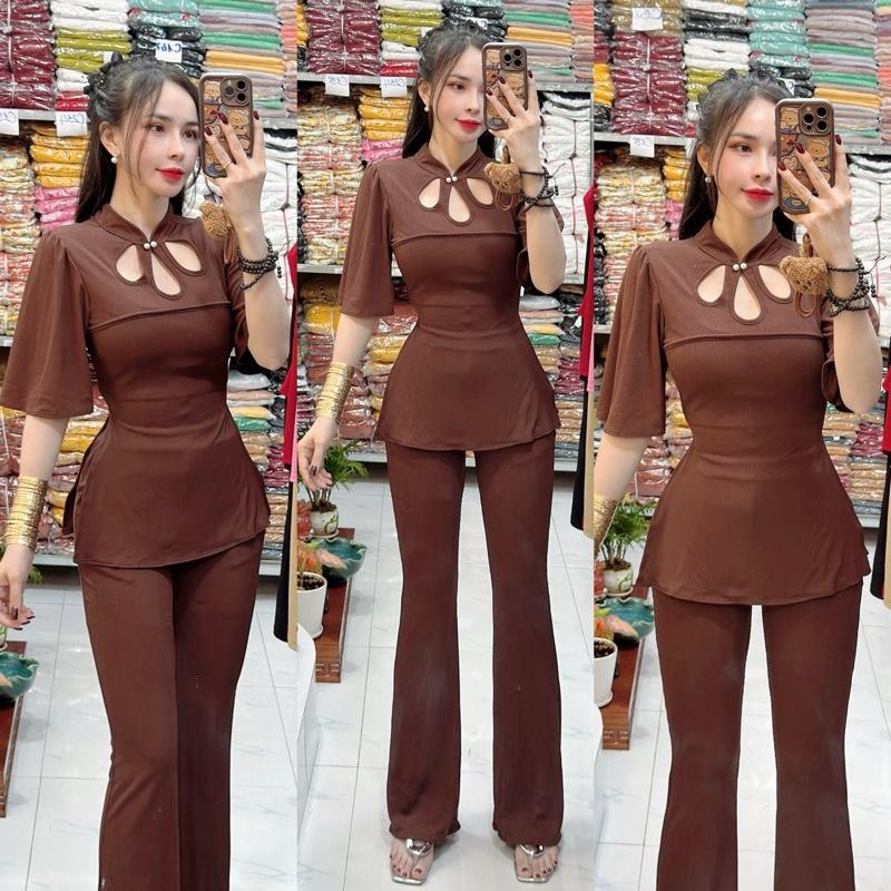 Mã C251 Sét Cổ Tiều Tay Xoè Form Suôn Xẻ Tà Quần Dài Loe (Quần dài 99/100) 3