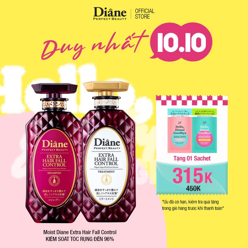 Combo dầu gội xả giảm rụng tóc đến 96% ngăn ngừa gàu mẩn đỏ da đầu Diane Extra Hair Fall Control 450ml*2