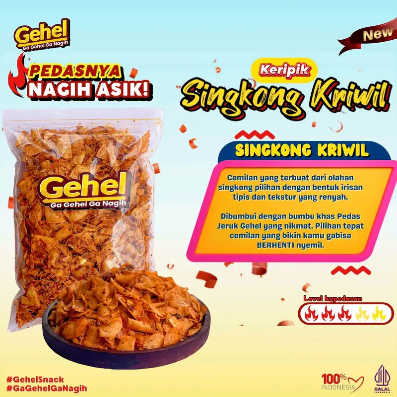 Gehel Snack - Singkong kriwil - Keripik Singkong - Camilan Pedas 1