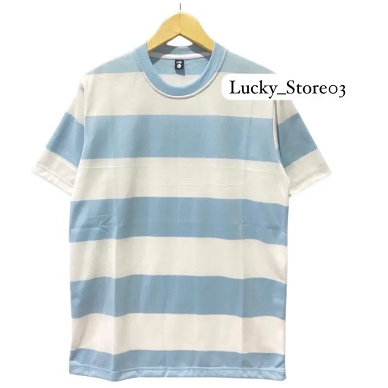 ( BISA COD ) PROMO 12.12 Baju Stripe Pria BIRU PUTIH Cotton 24s / Kaos Salur Baby Blue White Unisex Cotton 24s