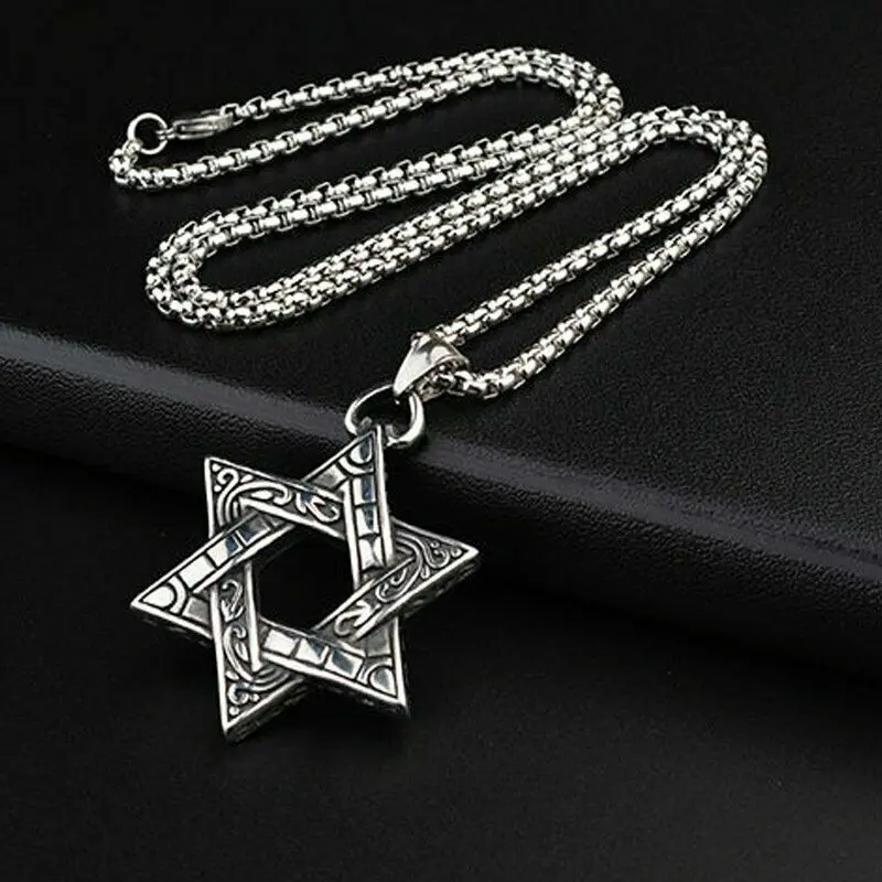 Kalung Bintang Segi 6 / Kalung Rantai + Liontin Bintang Enam Hexagram Gaya Hip Hop Korea Unik Keren Gaul / Hexagram Star of David Pendant + Chain Simple Hollow Double Triangle Necklace / Aksesoris Fashion Cowok Kalung Heksagram Bintang Daud 3