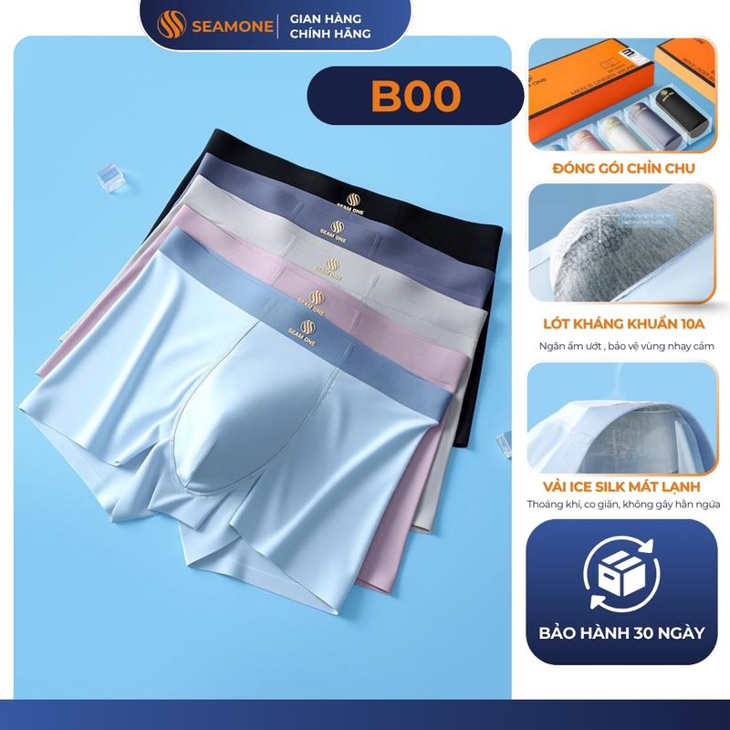 COMBO 3 Quần Lót Nam Boxer Seamone Air Silk Lụa Băng Cao Cấp Co Giãn 4 Chiều Thoáng Khí Lót Kháng Khuẩn 10A Khử Mùi - B00