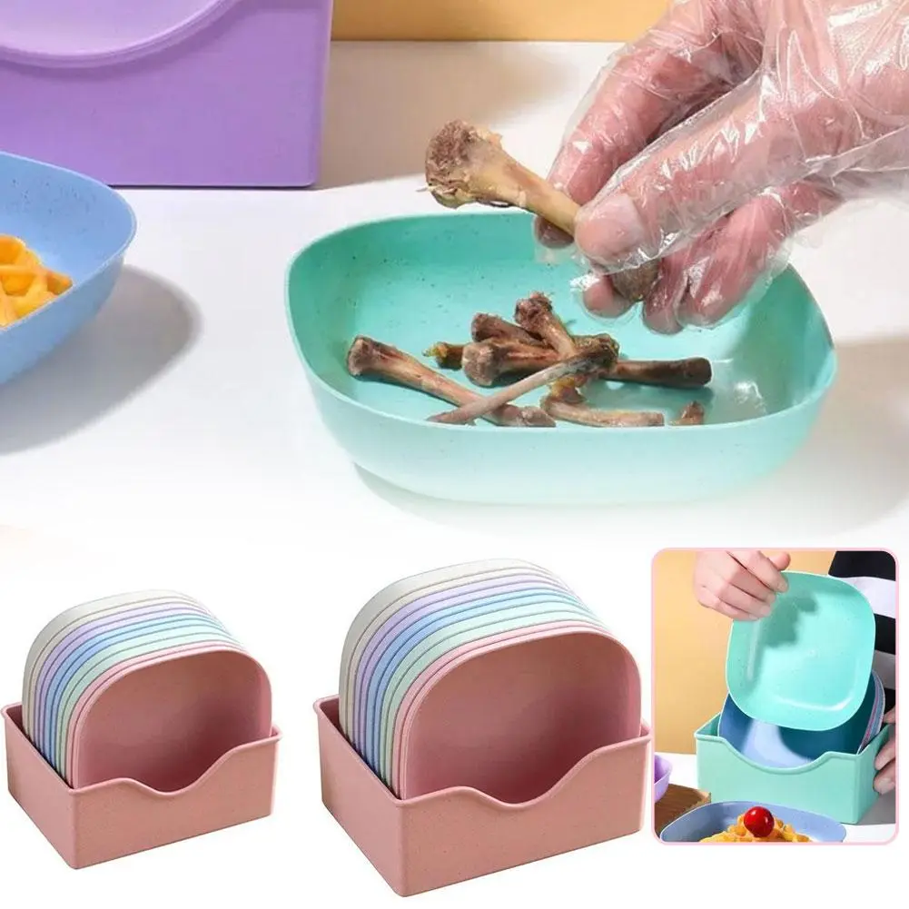 10PCS Plate Macaron Color Plastic Square Plate Anti-fall And Easy To Clean Plate