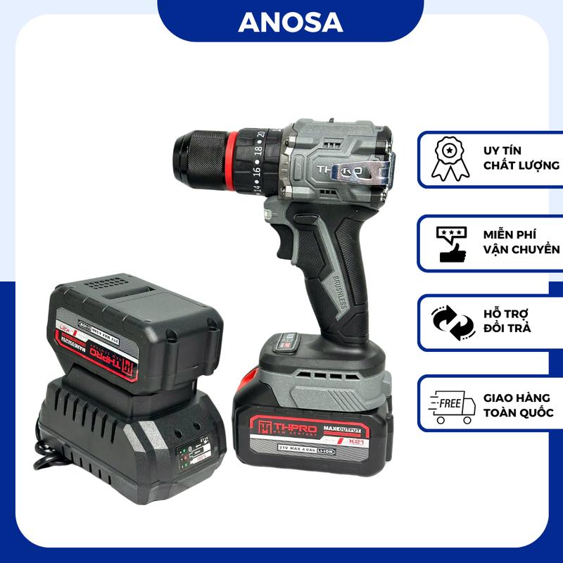 Máy Khoan Pin THPRO TH7713AK, 3 Chức Năng, Đầu 13ly Autolock, Động Cơ Không Chổi Than, Chân Pin Phổ Thông