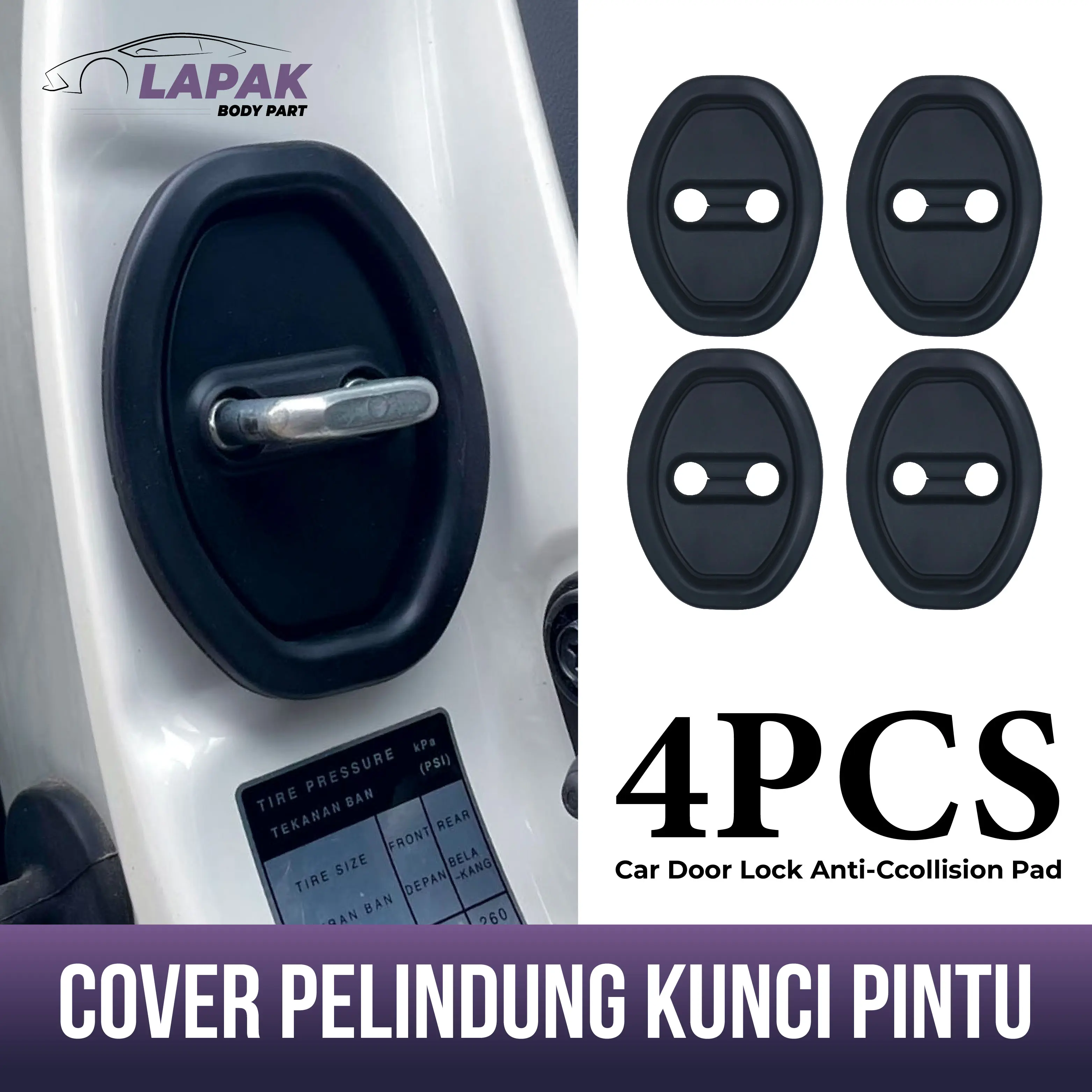 4PCS Peredam Pintu Kunci Pintu Mobil Universal | Peredam Pintu Mobil Bahan Silikon Tahan Air