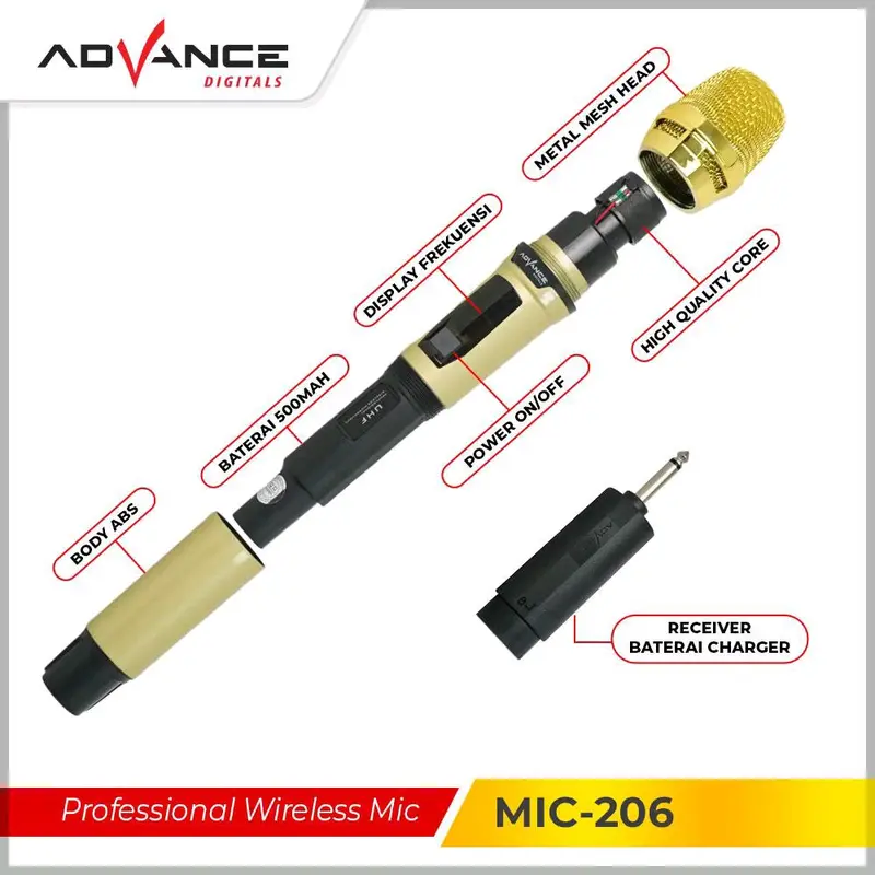 ￼ADVANCE Professional Microphone MIC-206 Mic Wireless Mikrofon Gold Bisa di Charger [Garansi 1 Tahun] 4