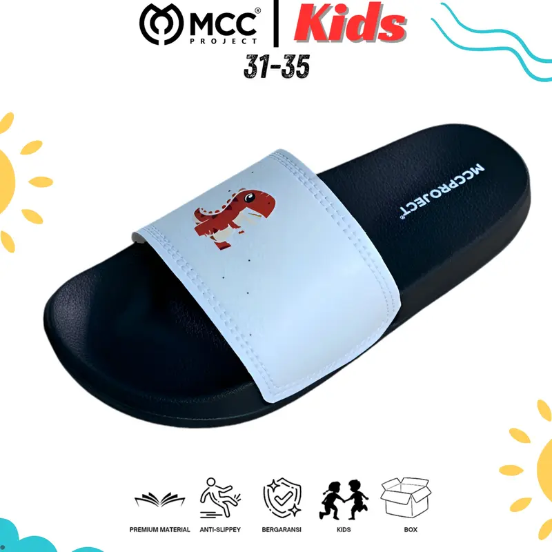 Sandal Slop Slip On Distro Casual Anak Laki-laki Perempuan MCC Project IWH Black White 31-35 Fashion 1