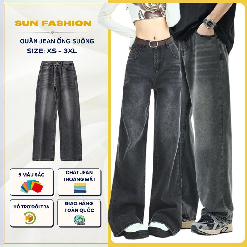 Quần jean nam nữ ống rộng unisex SUN T9 màu KHÓI cạp cao hack dáng, phong cách hàn quốc Menswear Pants