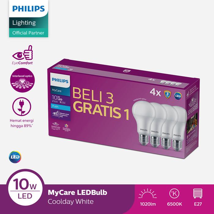 Gambar Philips Lampu MultiPack MyCare LedBulb 10W 6500K Putih dari Philips lighting Surabaya Kab. Sidoarjo Tokopedia