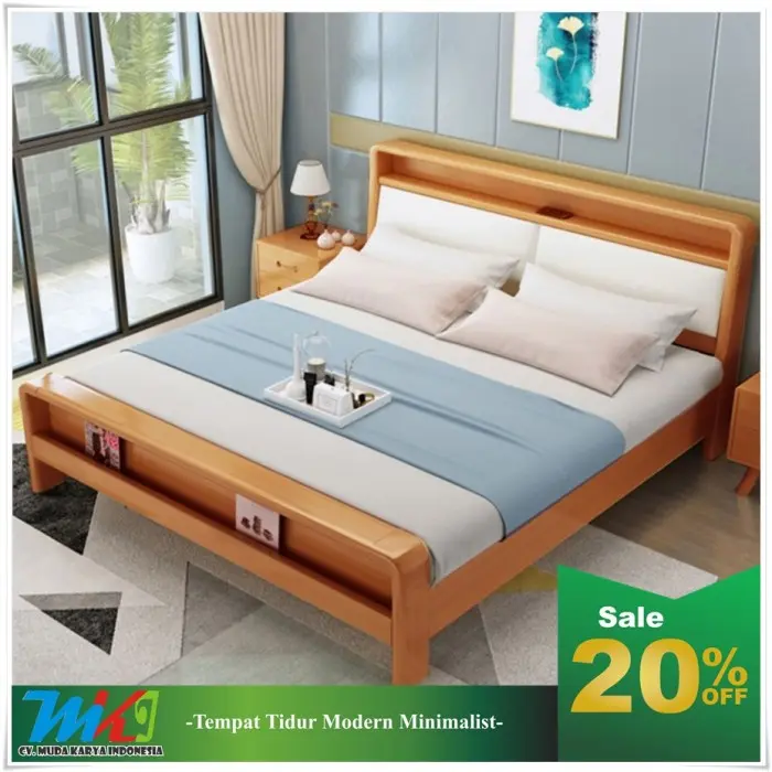 Tempat Tidur Modern Klasik Kayu Jati Solid BERGARANSI
