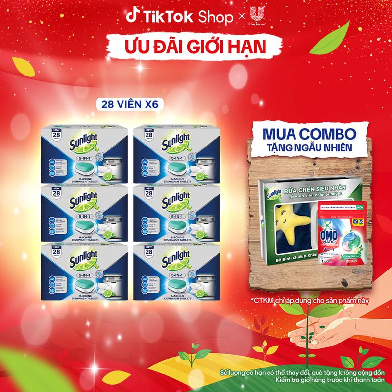 Combo 6 Hộp Viên Rửa Chén Bát SUNLIGHT 5 in 1 Cho Máy Rửa Chén Bát 28V hộp 1