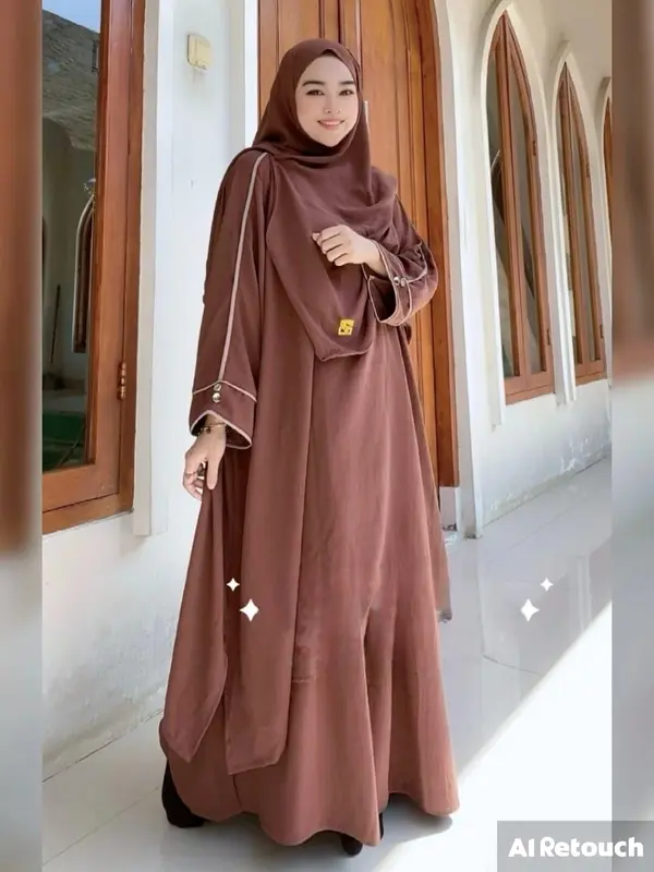 One set gamis rock Maryam (hijab+nikob+kaftan+rok) baju muslim list haky Gamis Wanita Crinkle 0