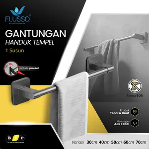 Rak Handuk Kamar Mandi Tempel Dinding Free Doubletape Bahan ABS Stainless FLUSSO | Gantungan Handuk | Gantungan Baju | 2359
