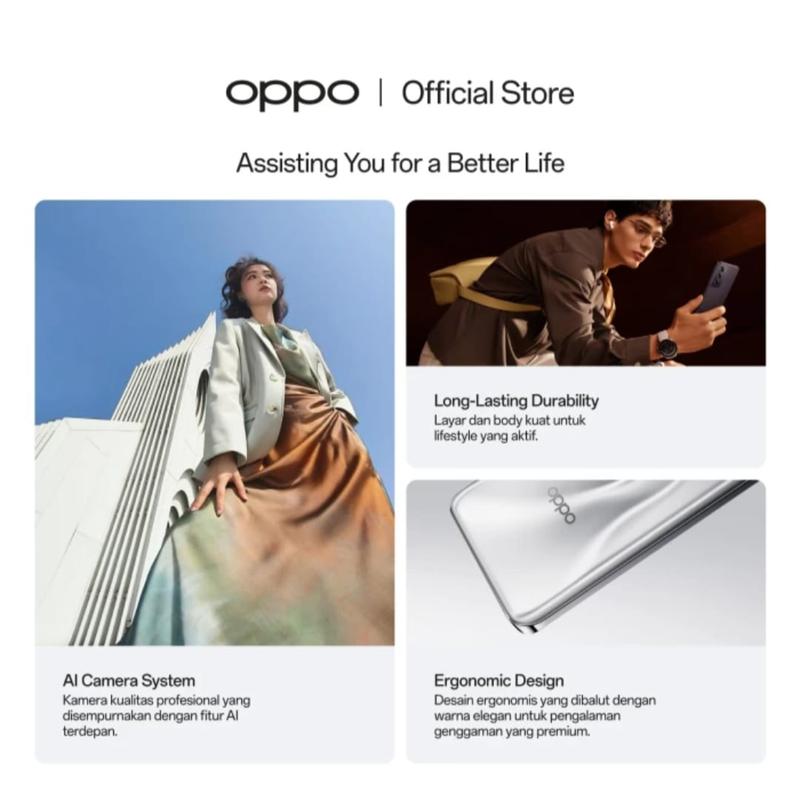 COD OPPO Reno 12 5G RAM 12/256 Warna Silver, Pink, Brown FREE GIFT OPPO Care RENO 7