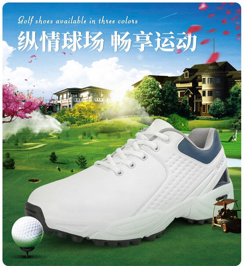Product Introduction of New High Quality Men Professional Golf Shoes Waterproof Spikes Golf Sneakers Black White Golf Trainers Big Size 40-47 1