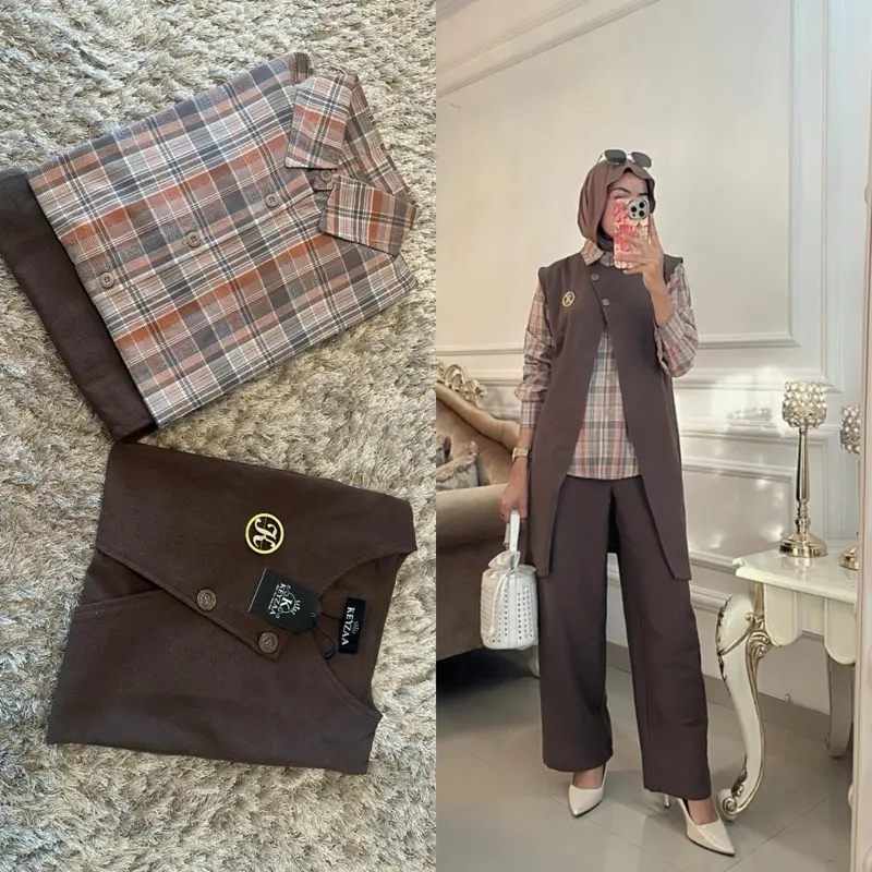 Keyzaa Emely set kemeja vest setelan 3in1 7