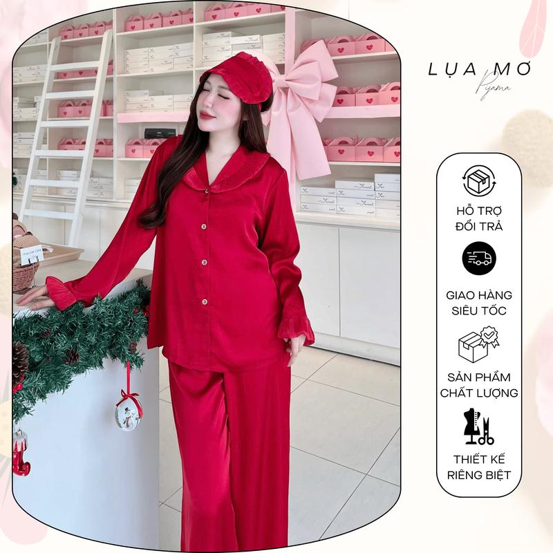 Pijama Tiểu Thư Tay Dài Phối Bèo Voan Ánh Kim 6 Màu Vải Lụa Latin Cao Cấp - Đồ bộ Lụa Mơ LM206
