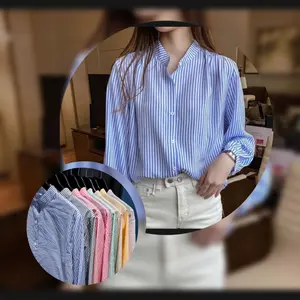 Atasan Kemeja Wanita Motif Salur Stripe Terbaru Kekinian Tangan Panjang SIZE M L XL XXL 3XL JUMBO