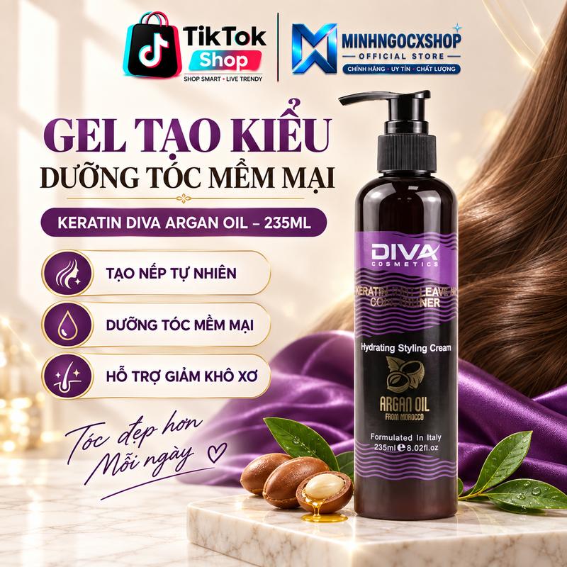Gel tạo kiểu tóc DIVA Keratin Argan Oil 235ML – Giữ nếp vừa phải, dưỡng tóc mềm mượt cho nam nữ