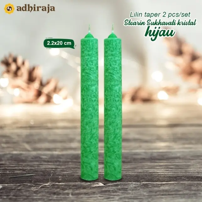 Lilin Batang Taper Candle Stearin Marble Kristal Silinder Isi 2 pcs - Hijau